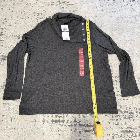 NWT- Rafaella Dark Heather Gray Cowl Neck Top Button Sweater Sz XL - Picture 7 of 12